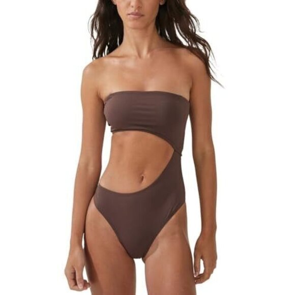 COTTON ON Swimwear Cut-Out Strapless Bandeau One-Piece Swimsuit Brazilian XL - Picture 1 of 3